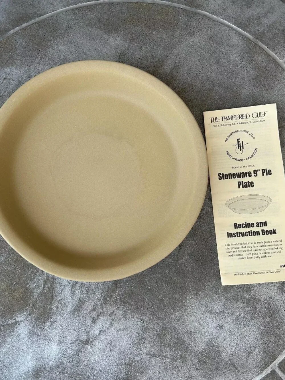 Papered Chef Stoneware 9” Pie Plate w/Recipe and Instruction Book